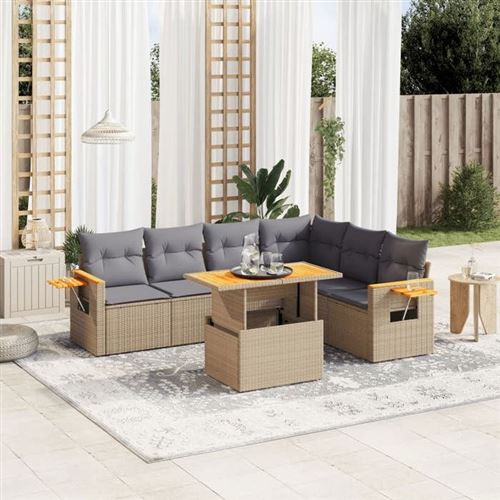 Non Communiqué Beige Vidaxl Salon De Jardin Avec Coussins 7 Pcs, Canapés De Terrasse, Ensemble De Meubles De Patio, Mobilier D'extérieur, 3273537