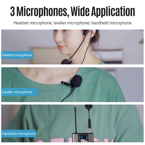 Kit Microphone Emetteur Recepteur UHF sans fil pour smartphone, app