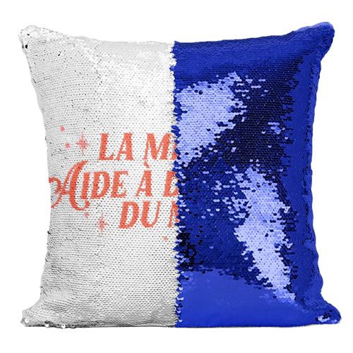 Fabulous Coussin avec Housse Sequin - Paillettes Bleu La Meilleure Aide à Domicile du Monde [40 x 40 cm]