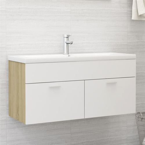 vidaXL Armoire d'évier et lavabo intégré Blanc/chêne sonoma Aggloméré3071302