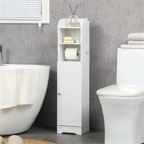 Meuble WC armoire toilette Kleankin- porte, 2 étagères, niche, support  papier - blanc - Achat & prix