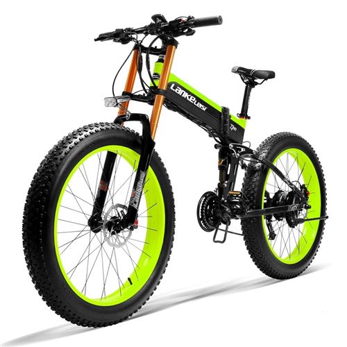 Vélo électrique LANKELEISI XT750Plus vert foncé 26 pouces Spéciale gros pneu pliage e vélo 14.5A 1000W Max Charge 150Kg