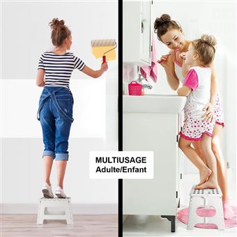 Tabouret Marchepied Enfant Cosyland - Bois Blanc - Pliable Et Réglable - NEUF