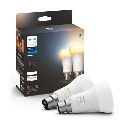 Pack de 2 ampoules connectées Philips Hue White Ambiance B22 75W Blanc