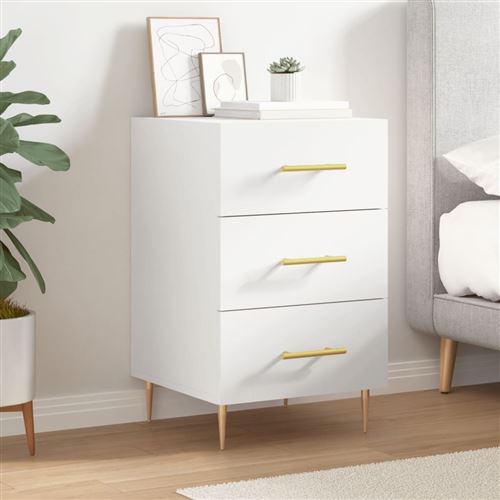 vidaXL Table de Chevet, Table de Nuit avec Tiroir, Armoire de Chevet, Meuble de Rangement Salon Chambre à Coucher, Moderne, Blanc Bois d'Ingénierie