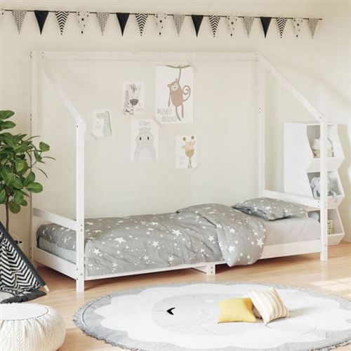 vidaXL Cadre de Lit pour Enfants, Lit Simple avec Sommier à Lattes, Meuble de Chambre à Coucher, Moderne, Blanc 80x200 cm 835701