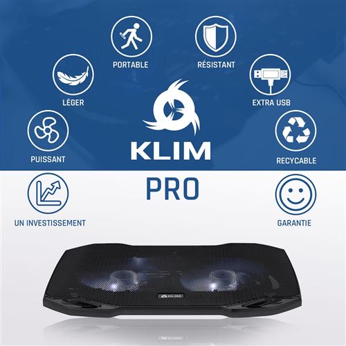 KLIM Pro 10 à 15,6 Pouces Extra Port USB Blanc Nouvelle Version 2020 Ventilateur Support PC Portable Refroidisseur pour Professionnels Ventilo Transportable 
