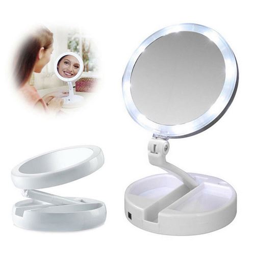 10x miroir de maquillage grossissant beauté stand double face avec cosmétiques LED