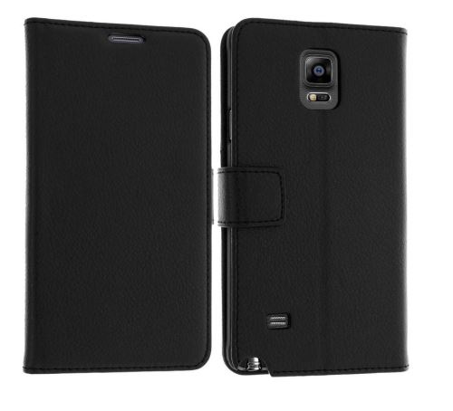 Coque pour Samsung Galaxy NOTE 4 – Etui Portefeuille Noir Protection Rabat Clapet Aimanté Rangement Cartes [Phonillico®]