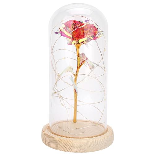 Roses enchantée Lampe de nuit LED base en bois cadeau Saint-Valentine Rose
