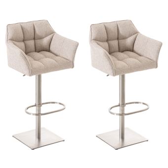 CLP Lot de 2 tabourets de bar Damaso en tissu , Acier inoxydable/Ivoire - 1