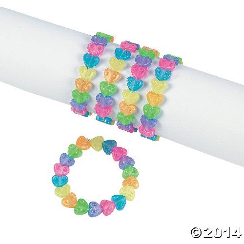 Fun Express Plastic Beaded Rainbow Heart Bracelets - Easter Novelty Jewelry Set (1 Dozen)