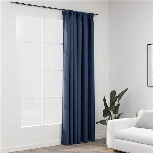 vidaXL Rideau occultant d'aspect de lin avec crochets Bleu 290x245 cm