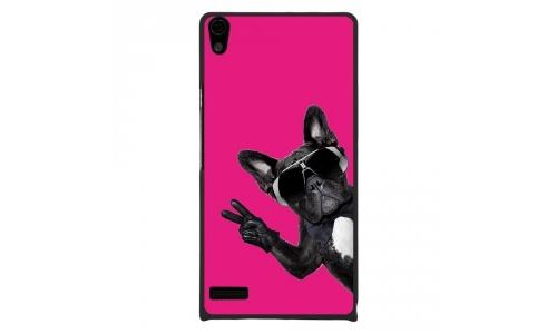 Coque rigide pour Huawei Ascend P6 avec impression Motifs chien à lunettes sur fond fushia