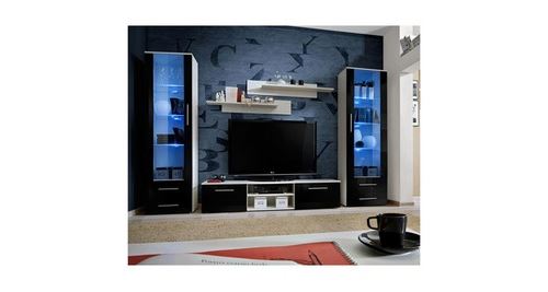Ensemble meuble tv & bibliothèque galino iii white noir & blanc