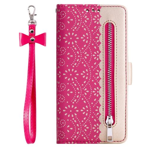 Etui en PU poche zippée à motif de fleurs en dentelle rose pour Apple iPhone XR (2019) 6.1 pouces