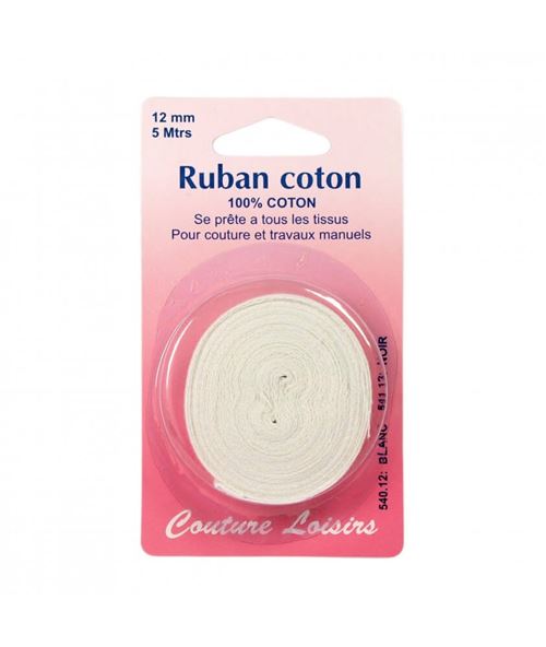 Ruban de coton Blanc 12 mm - 5 mètres