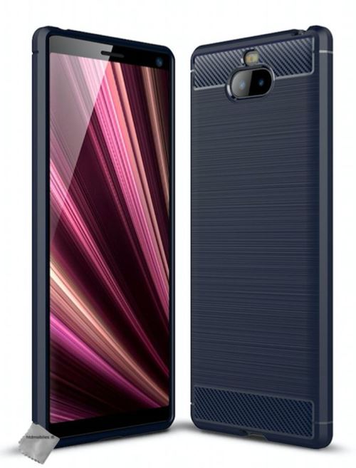 Housse etui coque silicone gel carbone pour Sony Xperia 10 Plus avec film ecran - BLEU FONCE