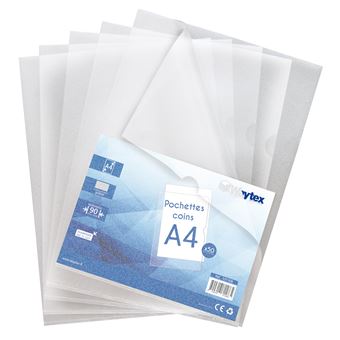 50 Pochettes Coin Transparentes A4 - 120 Microns - Pour Archivage Et Classement