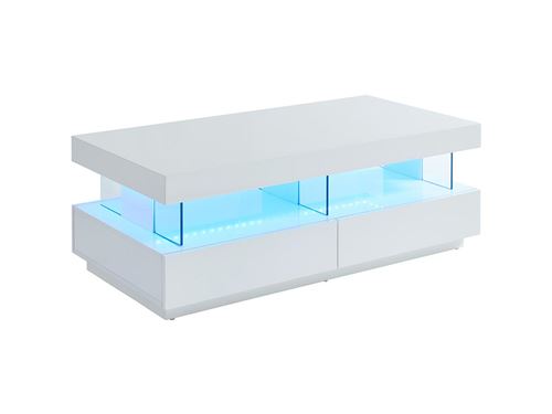 Table basse FABIO - MDF laqué blanc - LEDs - 2 tiroirs & 2 niches