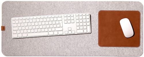 Pack & Smooch Grand Tapis de Bureau Tapis de Souris -Moira- 74x30cm en Feutre mérinos et Cuir Naturel pour gauchers et droitiers - Gris Clair