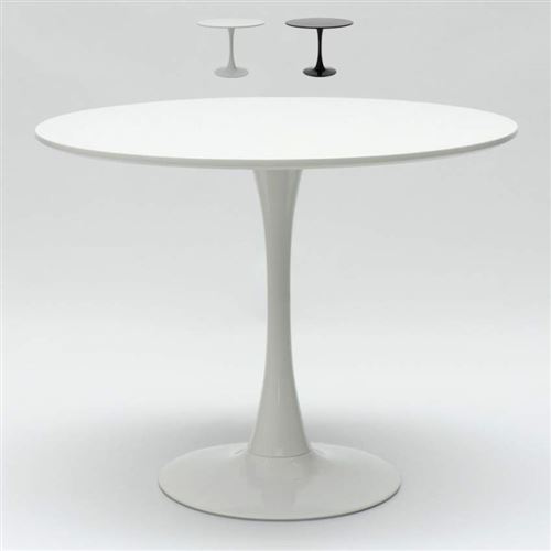 Table Tulip ronde noire et blanche pour bar et salon maison 80x80 cm, Couleur: Blanc