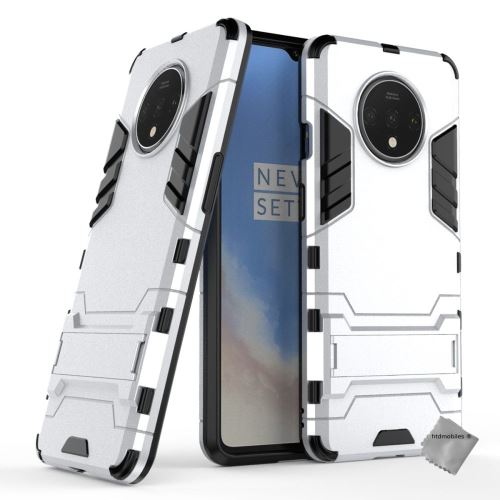 Housse etui coque rigide anti choc pour OnePlus 7T avec verre trempe - ARGENT