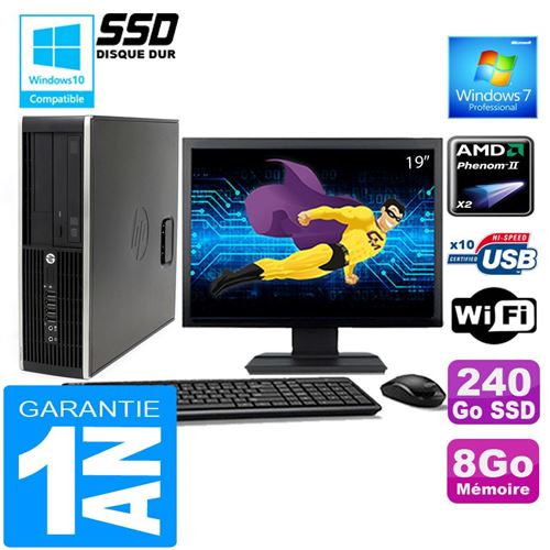 PC HP Compaq 6005 Pro Sff Amd Phenom II Ram 8Go Disque 240 Go SSD WiFi Ecran 19'