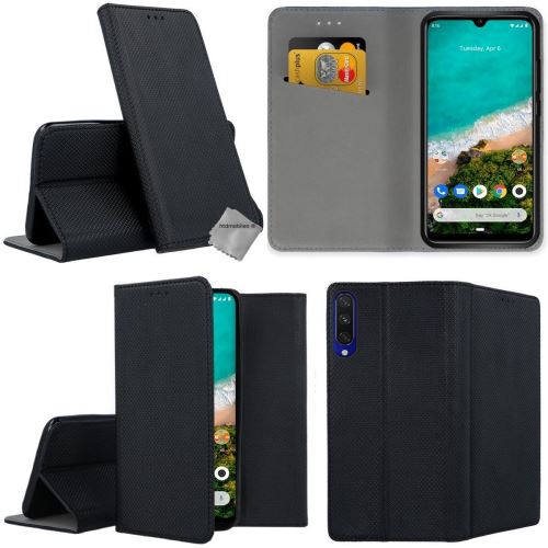 Housse portefeuille avec coque intérieure en silicone pour Xiaomi Mi A3 - verre trempe inclus - NOIR MAGNET