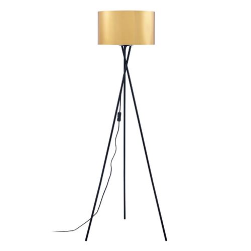 lampadaire trépied métal noir - abat jour doré et chromé - diam 34 x h 140 cm