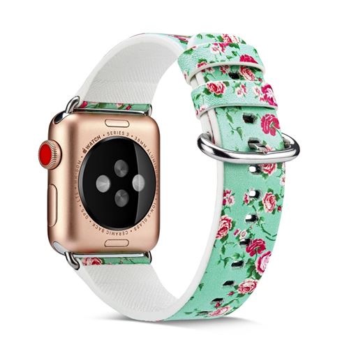 Bracelet en cuir véritable fleur style J pour votre Apple Watch Series 4 40mm/Series 3 2 1 38mm