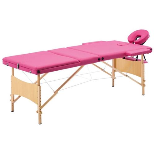 Vidaxl Rose Table De Massage Pliable 3 Zones Bois