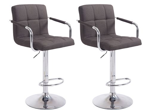 Lot de 2 Tabourets de Bar Lucy V2 en Tissu - Piètement Chrome - Siège Gris foncé