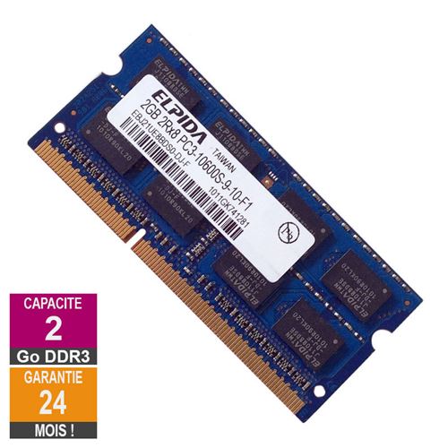Barrette Mémoire 2Go Ram Ddr3 Elpida Ebj21Ue8Bds0-Dj-F So-Dimm Pc3-10600 1333Mhz 2Rx8