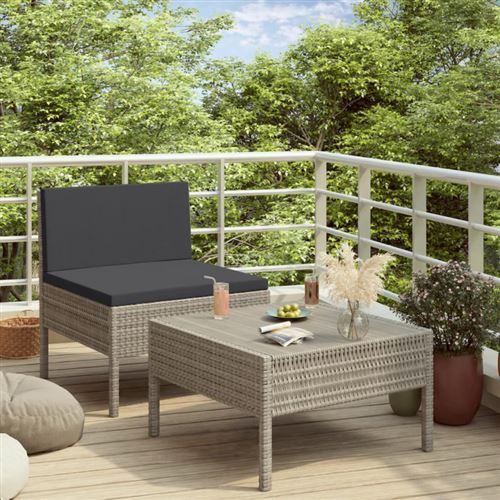 Vidaxl Gris Salon De Jardin 2 Pcs Résine Tressée - Image 3