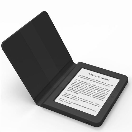 Bookeen Saga Noire - Liseuse E-Ink FrontLight 8Go avec couverture intelligente en silicone intégrée