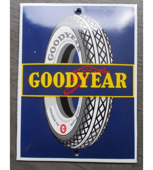 mini plaque emaillée goodyear rectangulaire 12x9cm pneu flanc blanc