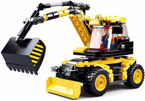 Jeu de construction brique emboitable compatible lego sluban town excavatrice sur roues engin chantier M38-B0805 figurine articulé