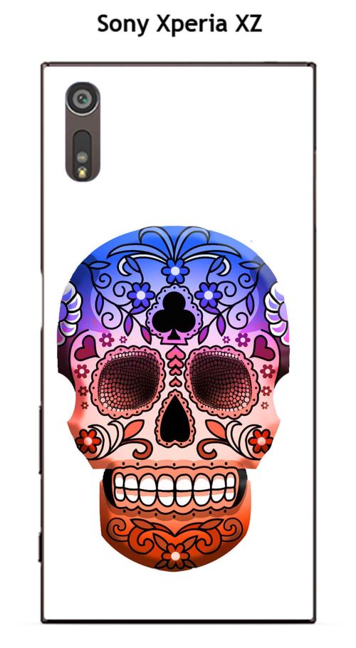 Coque TPU gel souple Sony Xperia XZ design Tete de mort fond blanc