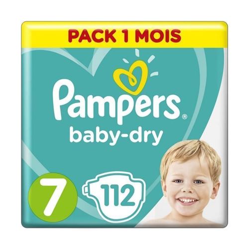 Pampers Baby-dry Taille 7, 112 Couches - Pack 1 Mois