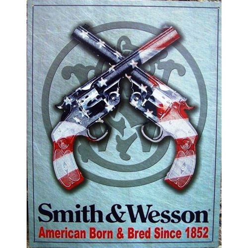 plaque smith & wesson drapeau usaen revolver croisé pub usa