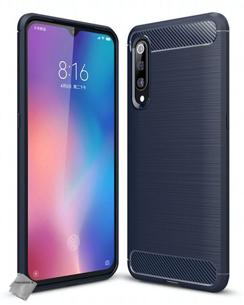 Housse etui coque silicone gel carbone pour Xiaomi Mi 9 avec film ecran - BLEU FONCE