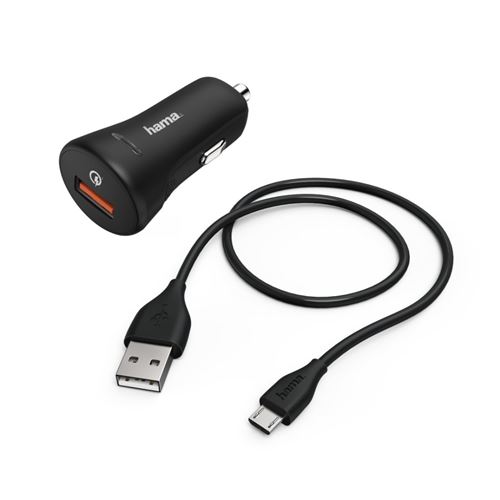 Hama Kit chargeur de voiture Chargeur Micro USB 3A QC3.0 + Câble Micro USB 1,5m, noir