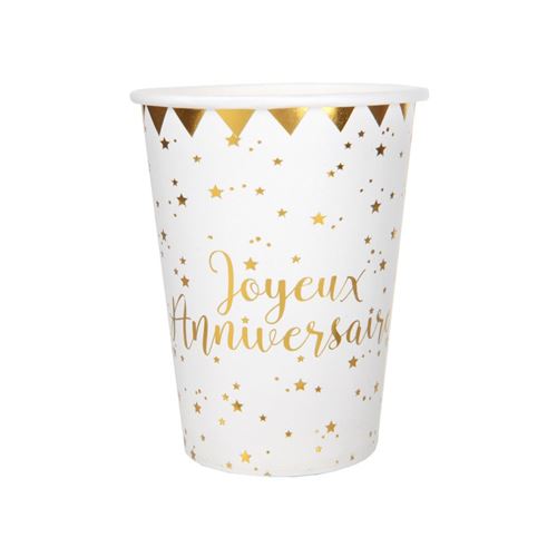 10 gobelets anniversaire blanc et or - Coloris : Blanc000566900000001