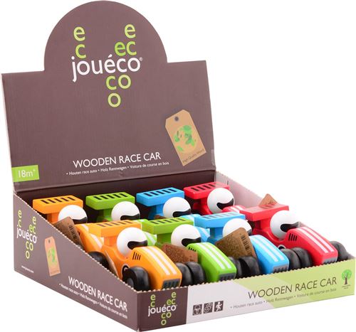 Joueco - Voiture en bois ET présentoir 12.5cm assortis