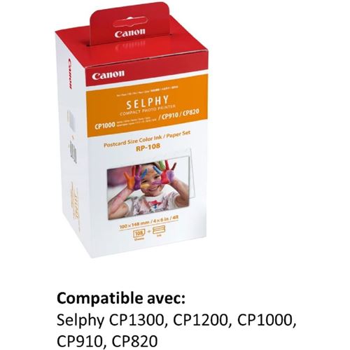 Pack Canon Selphy CP-1300 Blanche + 108 Feuilles 10x15