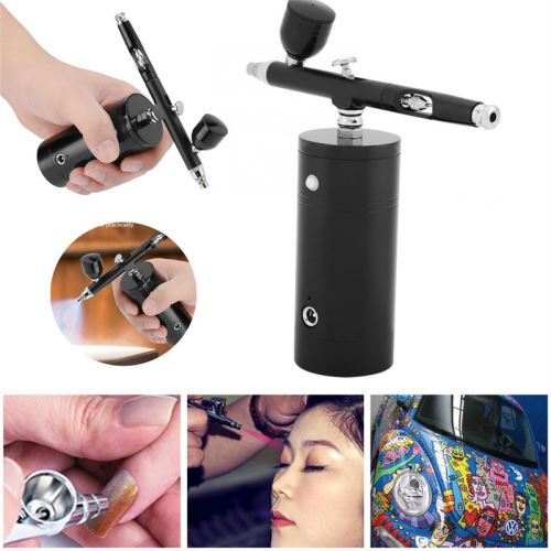 Mini kit de compresseur, recharge USB double Airbrush, 0.3MM 7CC Nail Art, Pistolet hydratant de beauté pour Paint Art Tattoo Design, Noir