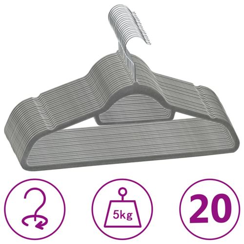 Vidaxl - Cintres antid&eacute;rapants 20 pcs Gris Velours Gris