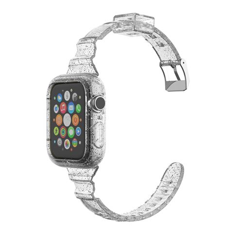 Bracelet en TPU brillant avec coque de protection pour Apple Watch Series 6/ SE/ 5/ 4 44mm - Transparent&Rose