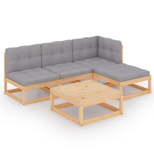  Salon de jardin modulable bois massif 5 pieces gris 70.0 x 70 x 30 cm